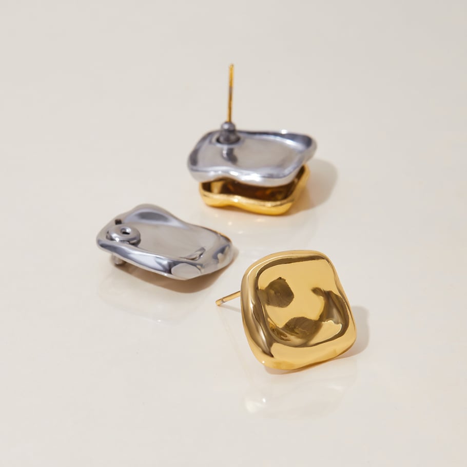 1 paire de boucles d&#39;oreilles à tige rectangulaires en acier inoxydable couleur or pour femme, série Simple Image5