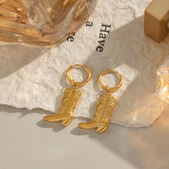 1 Pair Boots Stainless Steel Gold Color Drop Earrings