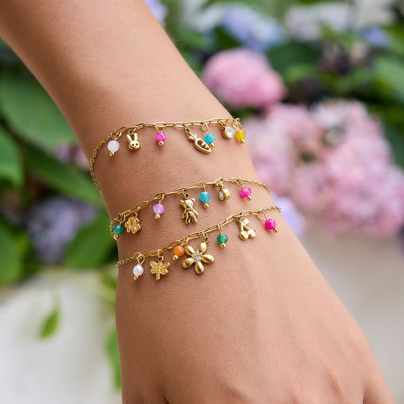 1 Piece Colorful Series Elegant Flower Stainless Steel Gold Color Women's Charm Bracelets 2