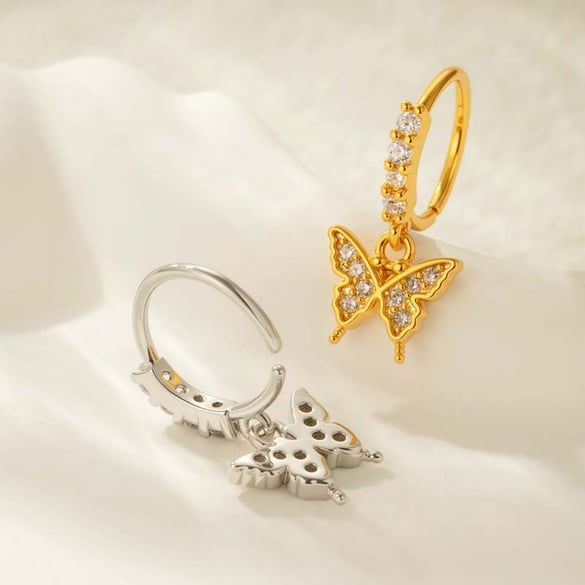 1 Piece Butterfly Copper Gold Color Zircon  Nose Stud 2