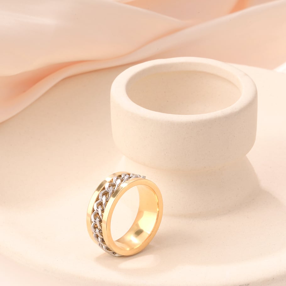 Bague de déclaration géométrique classique en acier inoxydable couleur or, série luxueuse, 1 pièce Image4