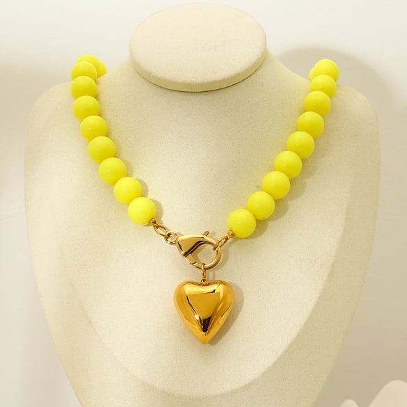 1 Piece Heart Acrylic Gold Color Beaded Necklace