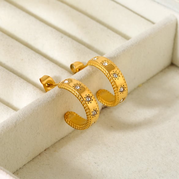 1 Paar Creolen aus Edelstahl mit Zirkonia im Retro-Stil der Classic-Serie für Damen 2