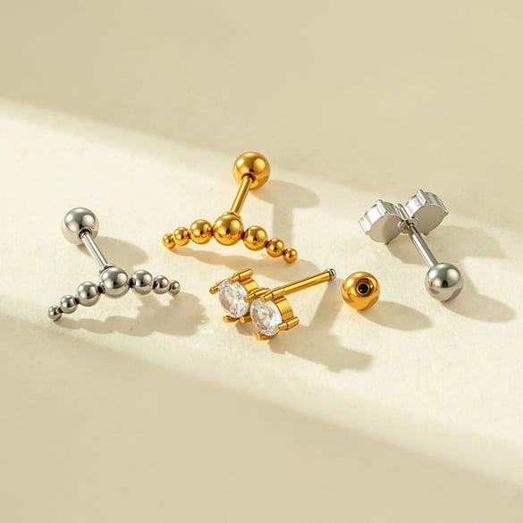 1 Piece Simple Stainless Steel Gold Color Zircon Piercings Earring