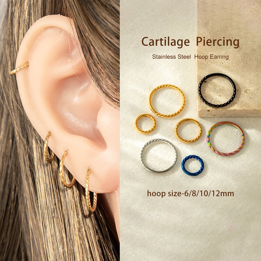 1 pieza de aretes minimalistas circulares de acero inoxidable color dorado para mujer Imagen5