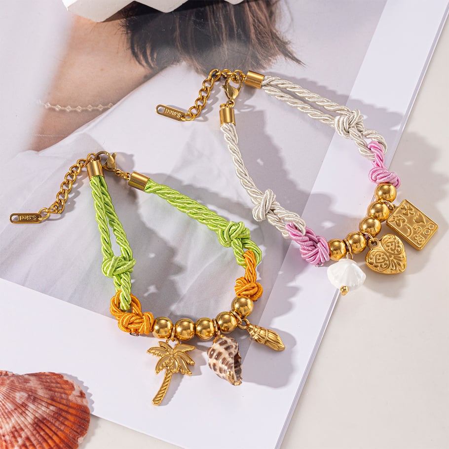 Pulsera con dije de concha de color dorado y acero inoxidable oceánico de 1 pieza Imagen3
