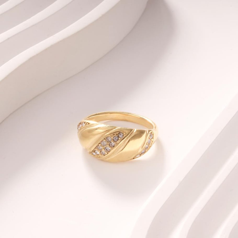 1 Piece Luxurious Series Elegant Twist Stainless Steel Gold Color Women's Gemstone Rings h5Picture3