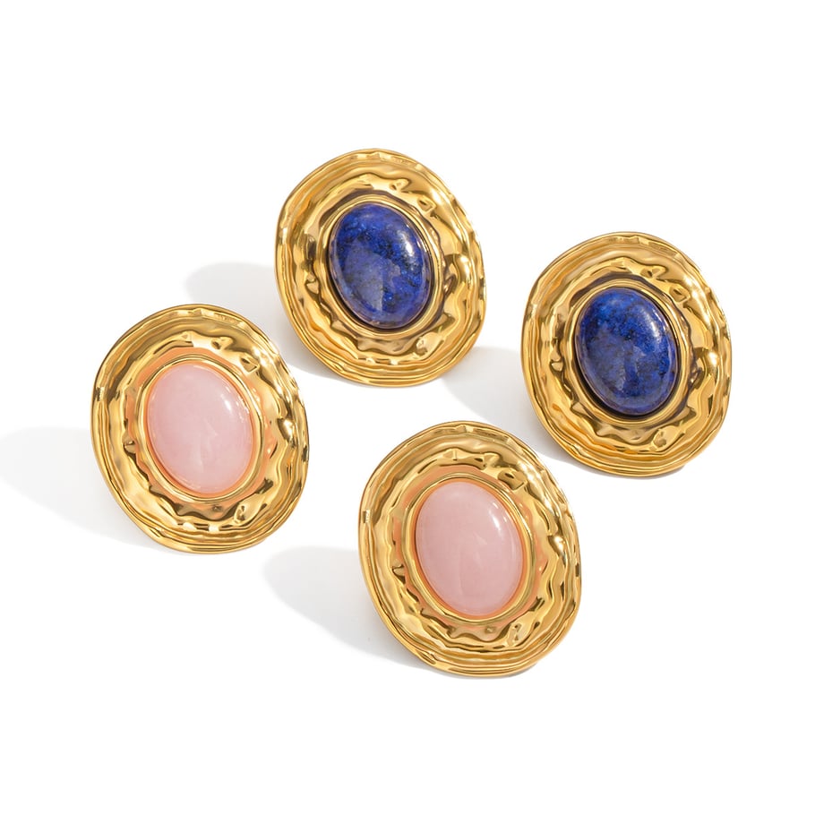 1 Pair Classic Stainless Steel Gold Color Natural Stone Stud Earrings Picture5