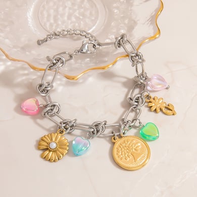 1 Piece Moon Stainless Steel Mixed Color Charm Bracelet h5 Picture5