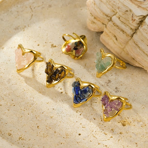 Herz Edelstahl Gold Farbe Damen Verstellbare Ringe 2