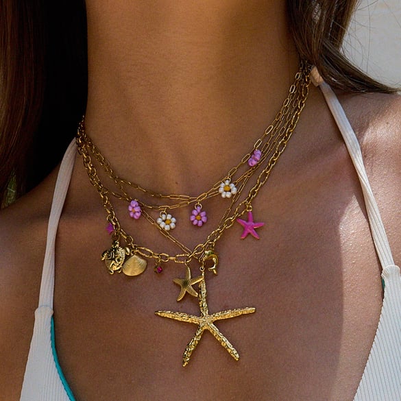 1 Piece Marine Organism Stainless Steel Gold Color Women's Pendant Necklaces 2
