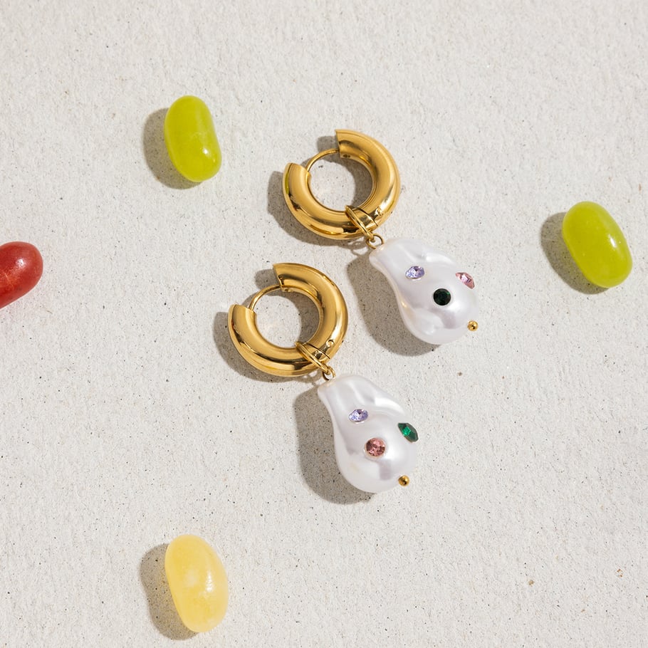 1 paire de boucles d&#39;oreilles pendantes asymétriques colorées en acier inoxydable couleur or pour femme Image7