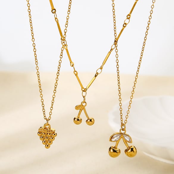 Romantic Series Sweet Plant Stainless Steel  Gold Color Zircon Women's Pendant Necklaces 2