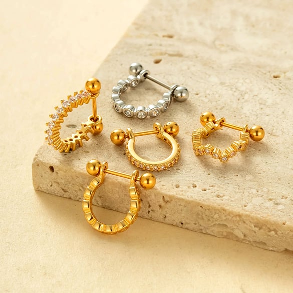 1 Stück Kupfer Gold Farbe Zirkon Piercings Ohrring