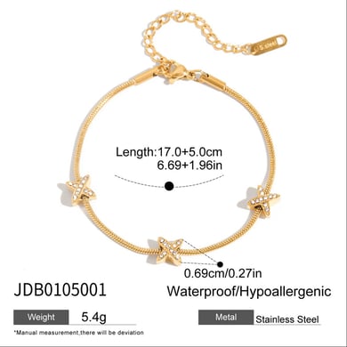 Bracelet chaîne pour femme en acier inoxydable couleur or avec étoile, 1 pièce h5 Image2