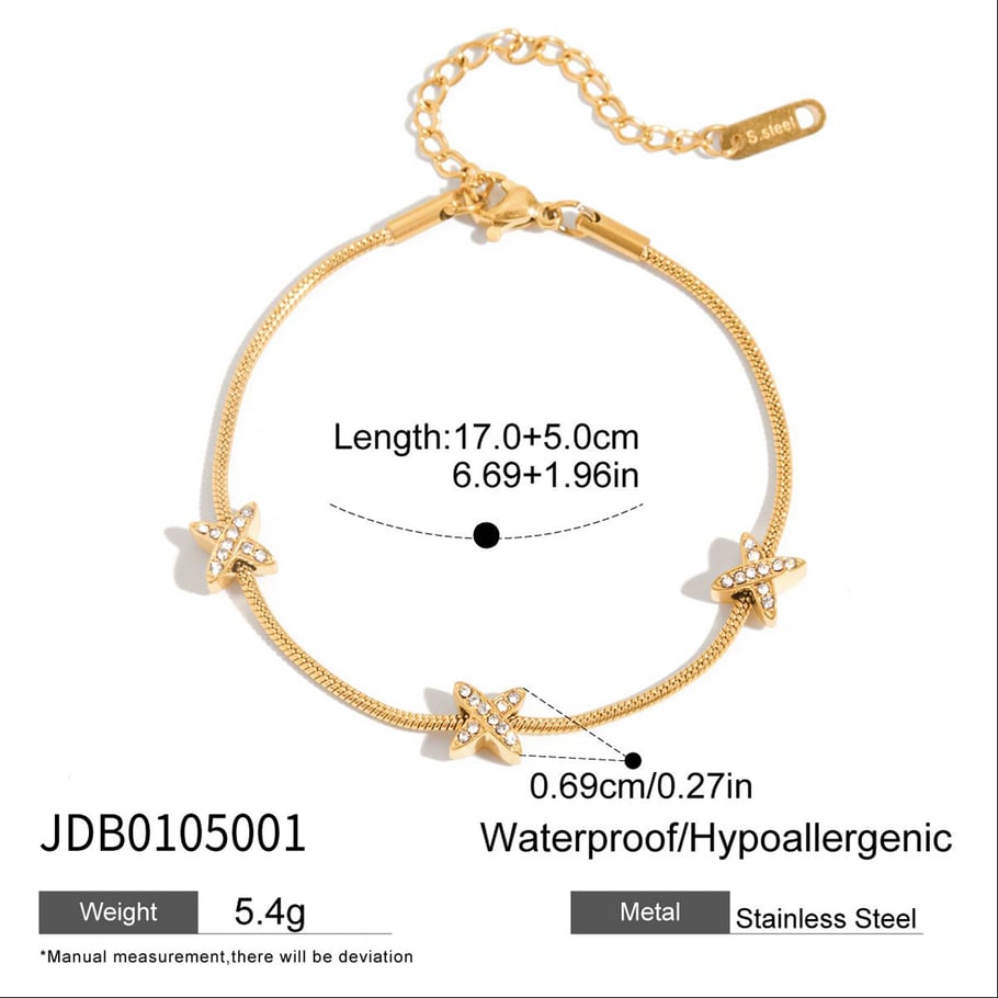 Bracelet chaîne pour femme en acier inoxydable couleur or avec étoile, 1 pièce Image2