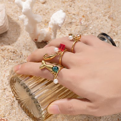 1 stuk Oceanic roestvrij staal goudkleurige statement ringen h5 Afbeelding3