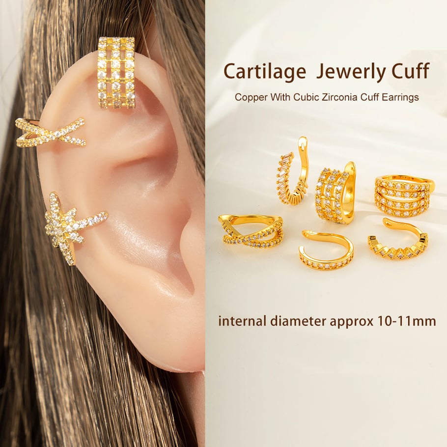 1 Paar Simple Series Einfache geometrische Kupfer Gold Farbe Zirkon Damen Clip-On Ohrringe Bild4