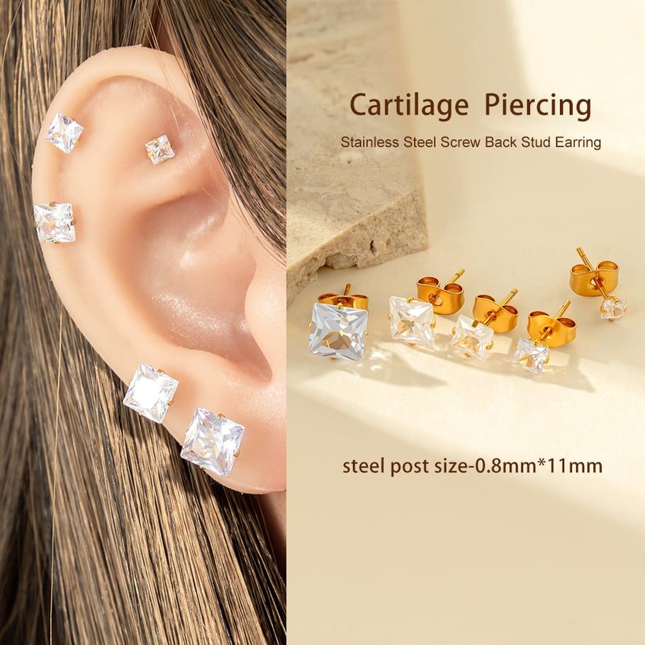 1 Piece Simple Stainless Steel Gold Color Zircon Piercings Earring Picture4