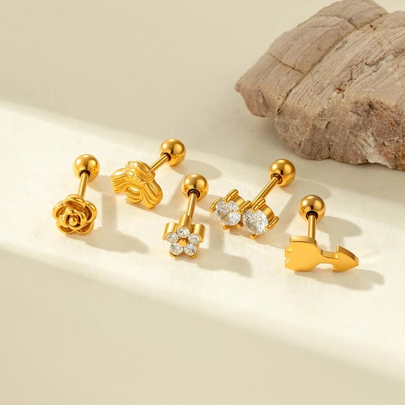 1 Piece Simple Stainless Steel Gold Color Zircon Piercings Earring 2
