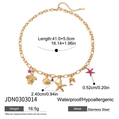 Collier avec pendentif en acier inoxydable doré pour femme, motif organisme marin, 1 pièce h5 Image2