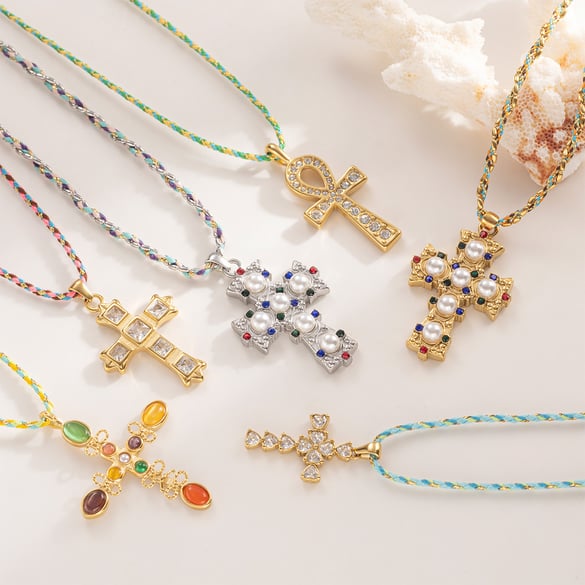 1 Piece Retro Cross Stainless Steel  Gold Color Pendant Necklaces