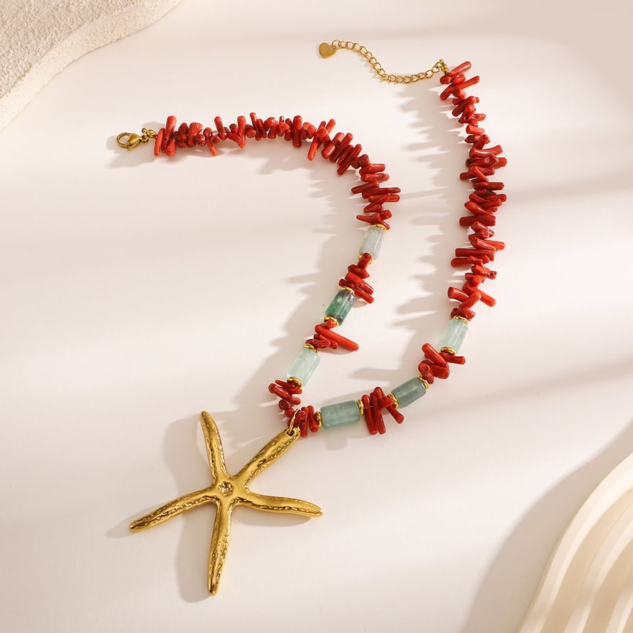1 pezzo di collana con ciondolo a forma di stella in acciaio inossidabile color oro con pietra naturale da donna Immagine5