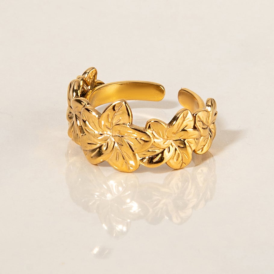 1 stuk romantische serie natuurlijke bloemen roestvrij staal goudkleurige statement ringen Afbeelding6