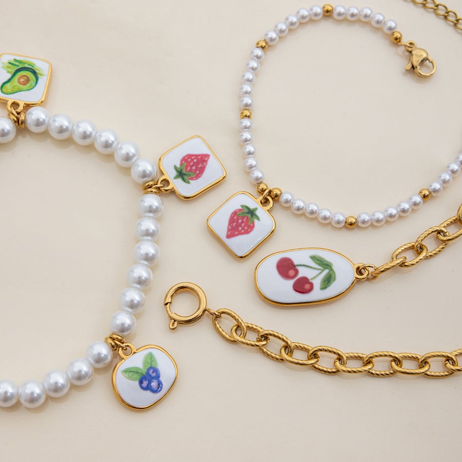 1 Stück Romantische Kirsche Edelstahl Gold Farbe Damen Charm Armbänder Bild6