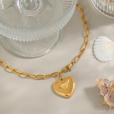 1 Piece Heart  Stainless Steel Gold Color Pendant Necklace h5 Picture3