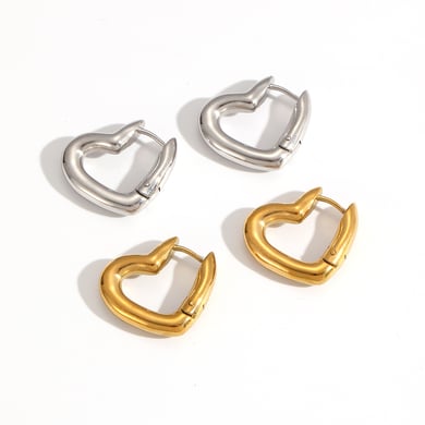 1 par de pendientes de aro de acero inoxidable con forma de corazón en color dorado h5 Imagen3