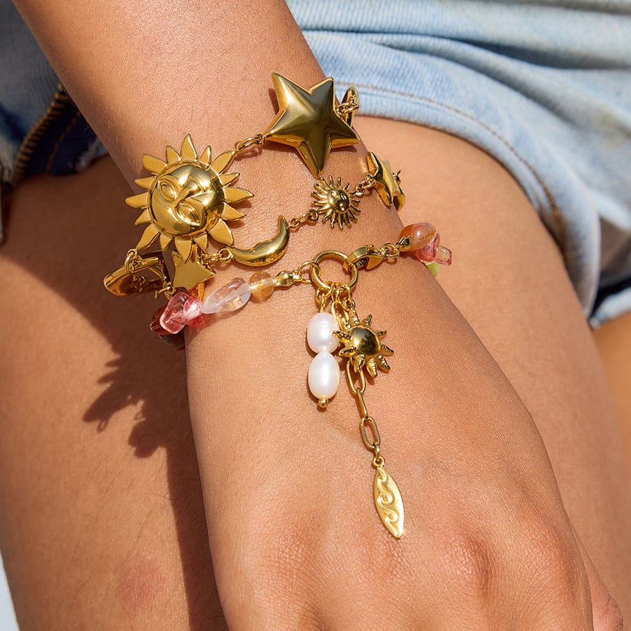 1 Stück polychrome Perlen Edelstahl Gold Farbe Damen Charm Armbänder Bild5