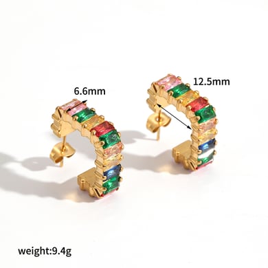 1 par de pendientes de aro de acero inoxidable color dorado h5 