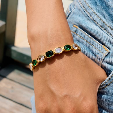 Bracelet classique géométrique en acier inoxydable couleur or pour femme, 1 pièce h5 Image4