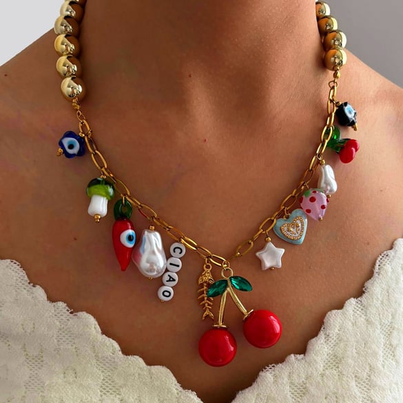 1 Piece Cherry Stainless Steel Gold Color Pendant Necklace