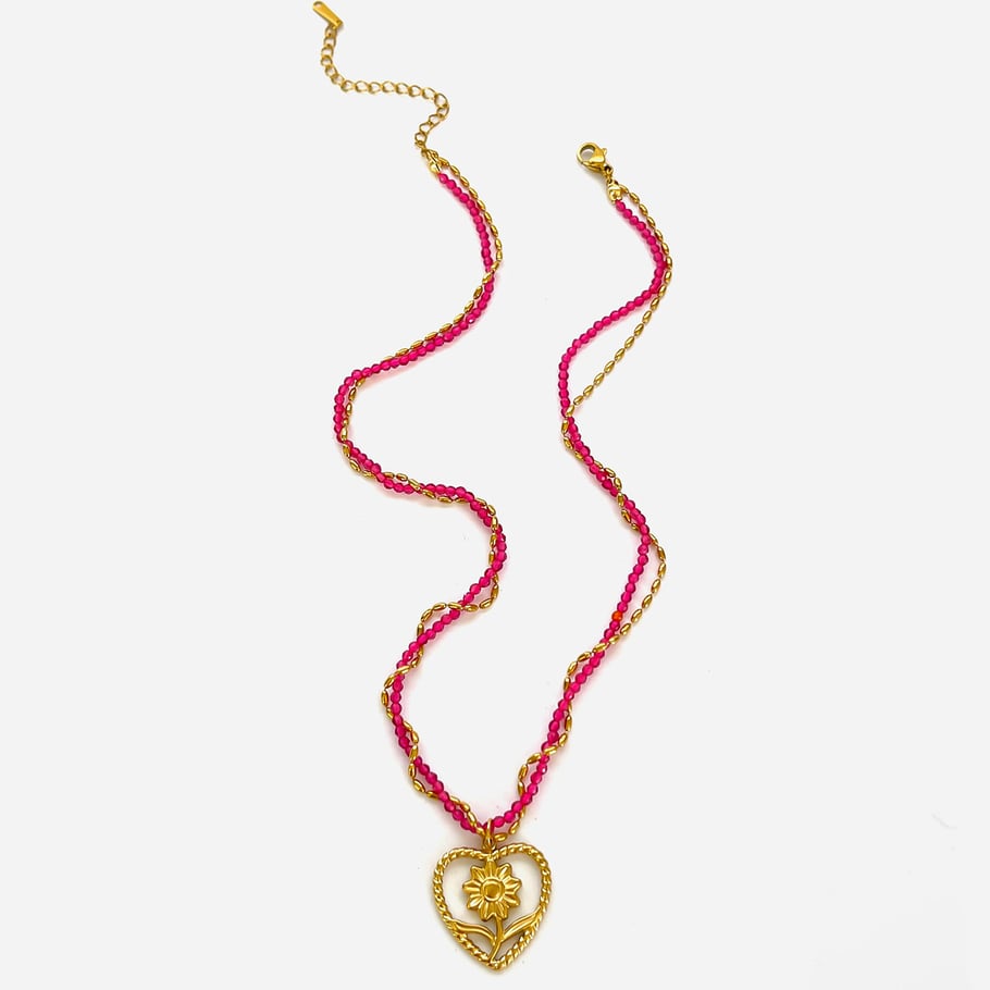 Collana con ciondolo a forma di cuore color oro in acciaio inossidabile da 1 pezzo 
