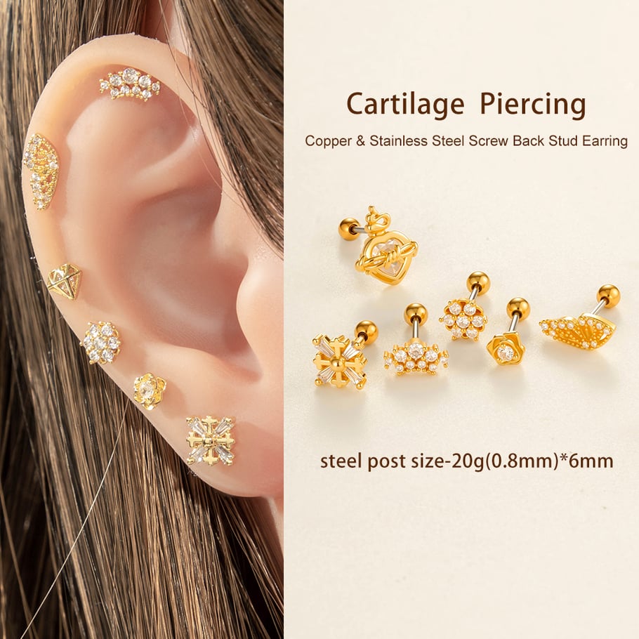 1 Piece Elegant Flower Copper Gold Color Zircon Women's Piercings Earrings Picture5