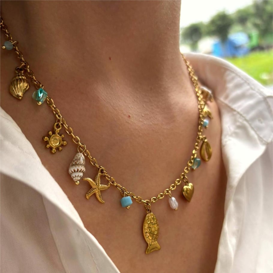 Collana con ciondolo color oro in acciaio inossidabile oceanico da 1 pezzo Immagine3