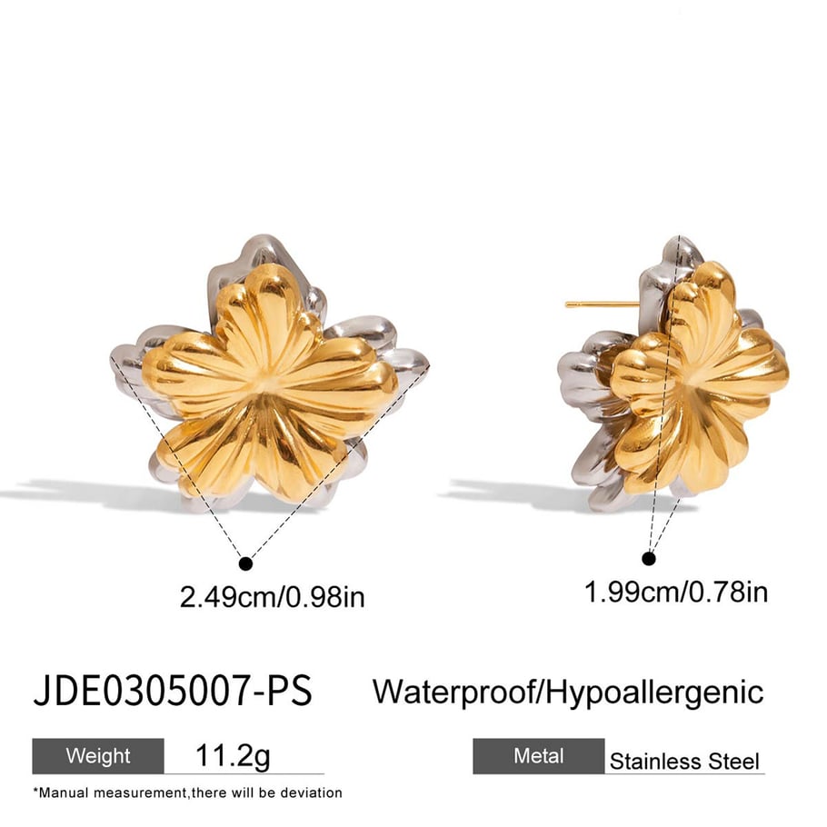 1 par de pendientes de botón de acero inoxidable dorados con diseño de flores de la serie clásica para mujer Imagen2