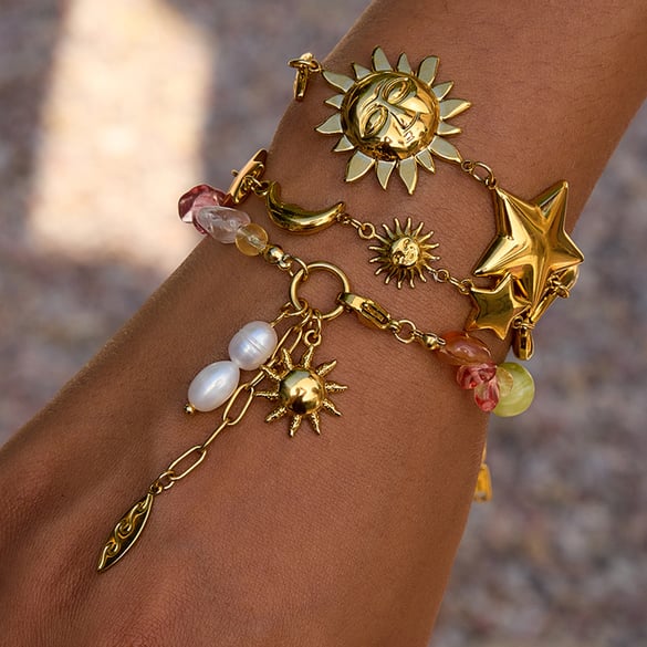 1 Piece Polychrome Beads Stainless Steel Gold Color Women's Charm Bracelets