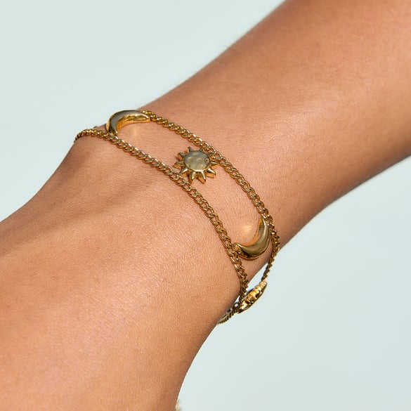1 Piece Luxurious Series Retro Sun&Moon Stainless Steel Gold Color Women's Chain Bracelets