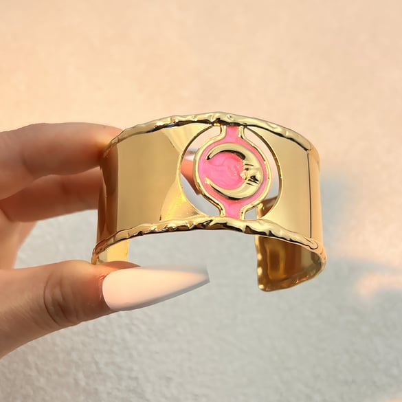 1 Stück Mond Edelstahl Goldfarben Armreif 2