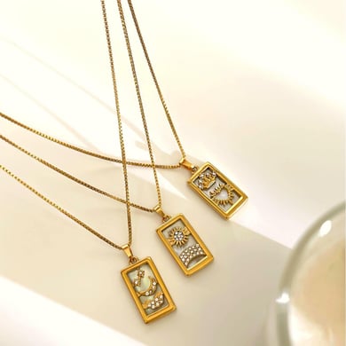 Collana con ciondolo in strass color oro in acciaio inossidabile da 1 pezzo h5 Immagine4
