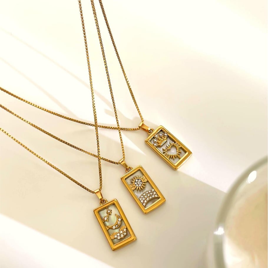 Collana con ciondolo in strass color oro in acciaio inossidabile da 1 pezzo Immagine4