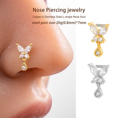 1 pièce de piercing de nez papillon en cuivre doré et zircon pour femme h5 Image4