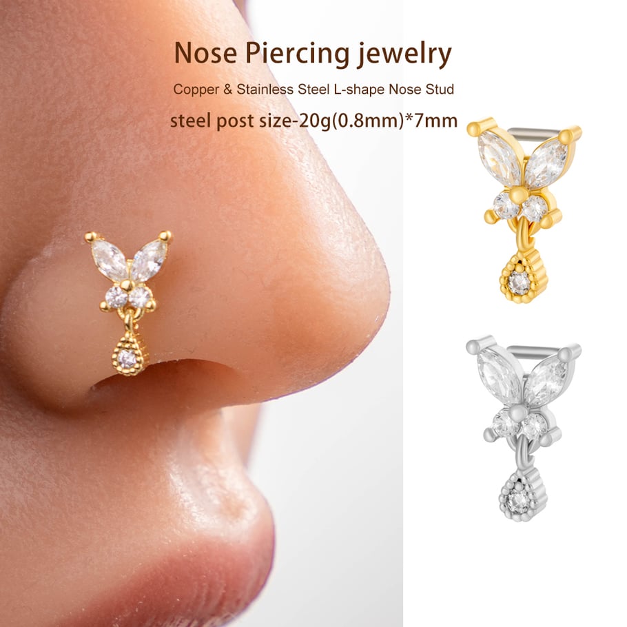 1 pièce de piercing de nez papillon en cuivre doré et zircon pour femme Image4