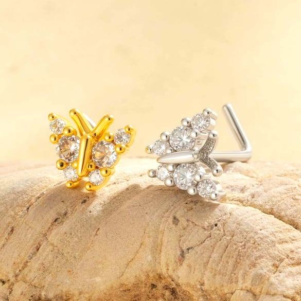 1 Piece Butterfly Copper Gold Color Zircon Women's Nose Stud 2
