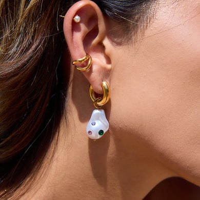 1 paire de boucles d&#39;oreilles pendantes asymétriques colorées en acier inoxydable couleur or pour femme h5 Image5