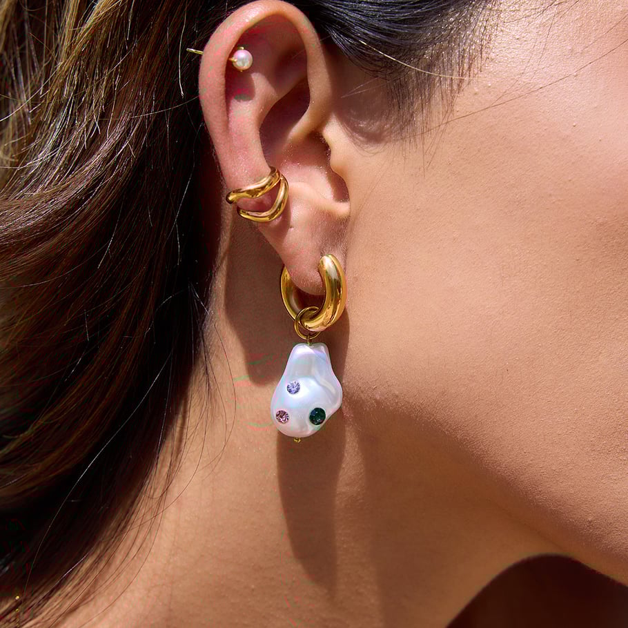 1 paire de boucles d&#39;oreilles pendantes asymétriques colorées en acier inoxydable couleur or pour femme Image5