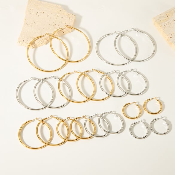 1 Pair Simple Stainless Steel Hoop Earrings 2